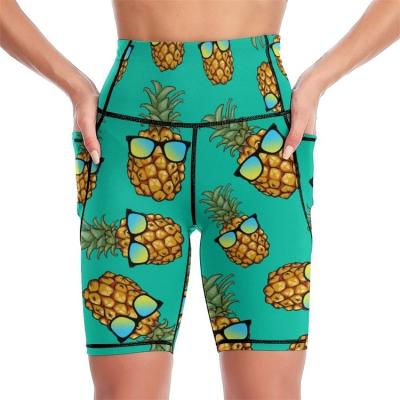 China Anti-Wrinkle Fashion Yoga Printed Control Fitness Sporty Workout Shorts High Waist Elasticity Side Pockets Shorts Women for sale