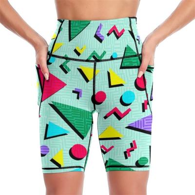 China Anti-Wrinkle Fashion Yoga Printed Control Fitness Sporty Workout Shorts High Waist Elasticity Side Pockets Shorts Women for sale