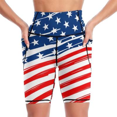 China Anti-Wrinkle Fashion Yoga Printed Control Fitness Sporty Workout Shorts High Waist Elasticity Side Pockets Shorts Women for sale