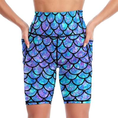 China Anti-Wrinkle Fashion Yoga Printed Control Fitness Sporty Workout Shorts High Waist Elasticity Side Pockets Shorts Women for sale