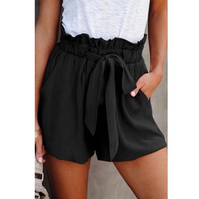 China Wholesale QUICK DRY Women's 2022 Summer Shorts with Ruffled Pockets Solid Color Tied Women's Waist Summer Abbreviations for sale