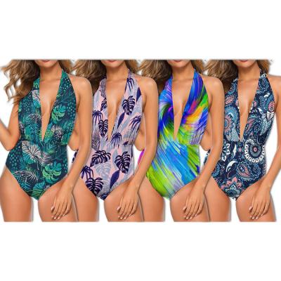 China Swimsuit 2022 Breathable Cover Up Sexy Women's Deep V Neck Floral Pattern Swimwear One Piece New Design Beach Wear for sale