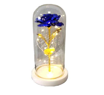 China Valentine's Day real plant eternal rose lasting gold rose flower with led light for gift and festival for sale