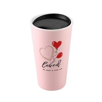 China Sustainable Hot Selling Double Wall Christmas Travel Coffee Mug Ceramic Mug With Lid for sale