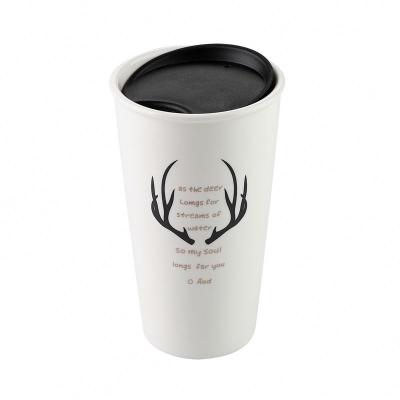 China Viable Custom Ceramic Logo Luxury Color Double Wall Travel Mug With Silicone Lid for sale