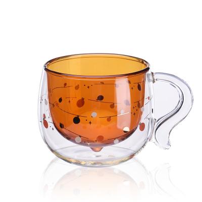 China Viable high quality double walled glass coffee mugs and tea cups balloon applique for sale