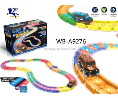 China New 2018 LIGHTWEIGHT Point Intelligence 58 Pieces Crazy Car Toy Track Stunt Rail Racing Puzzle DIY Track For Kids for sale