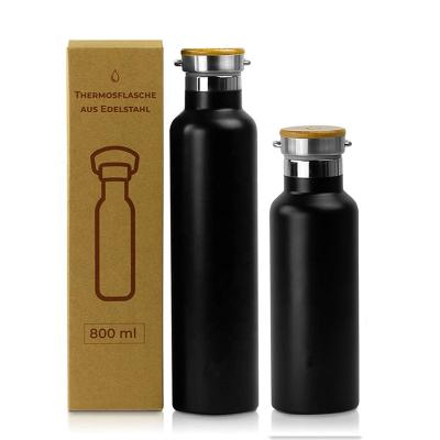 China Sustainable 500ML 800ML Double Wall Custom Vacuum Insulated Stainless Steel Water Bottles With Bamboo Lid for sale