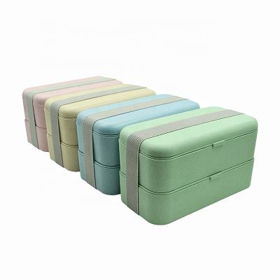 China Hot Selling Freshness Keeping Customize 2Layers Biodegradable Food Container Bento Box Lunch Biodegradable Lunch Boxes for sale