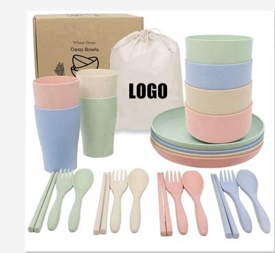 China Good Place Sustainable Hot Sale Eco-Friendly Smell Biodegradable Dishes Set 6/24pcs Wheat Straw Dinnerware Set for sale