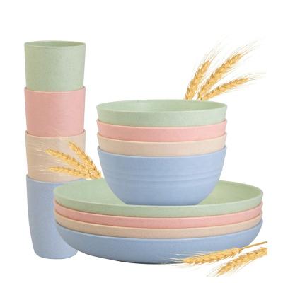 China Disposable Biodegradable Round Wheat Straw Household Dish Plate Dinner Plate Dinner Bowl Tableware for sale