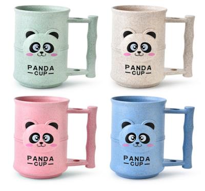 China Sustainable Bamboo Fiber Toothbrush Mug Wheat Lovely Panda Tea Cup Coffee Cup Maker With Stand for sale