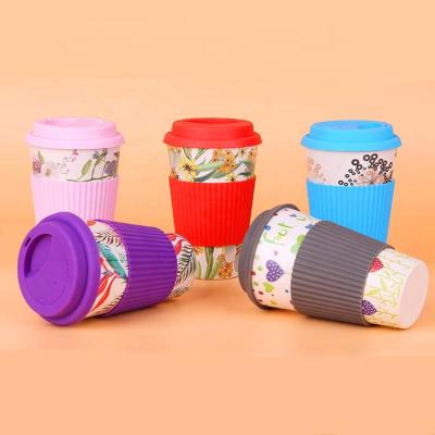 China Sustainable Bamboo Fiber 480ML/420ML/350ML Reusable Coffee Mug With Silicone Lid And Insulation Cover BPA FREE for sale