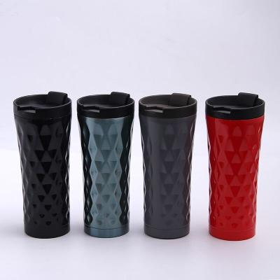 China Wholesale 16oz Viable Double Wall Stainless Steel Tumbler Insulated Coffee Mug With Diamond Shaped Fin Lid for sale