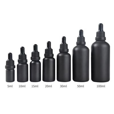 China Personal Care Essential Oil Black Frosted Glass Dropper Bottle 10ml for sale