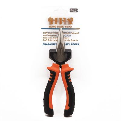 China Plastic GK-D006 Nickel Coating CRV Nose Pliers Soft Grip Plastic Orange And Black Handle 6