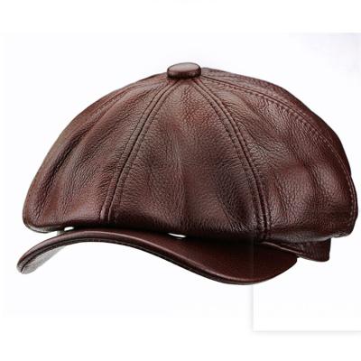 China Character Morden Style Brand New Genuine Leather Men'sreal Hat Baseball Cap Newsboy Beret /Beret for sale