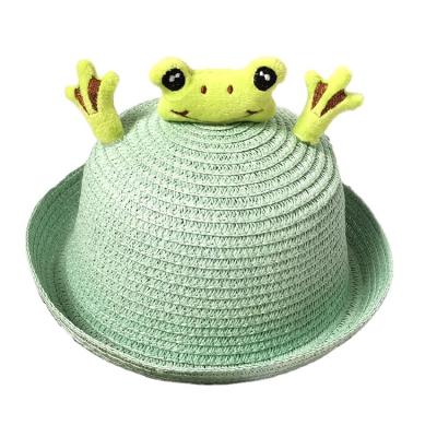 China Lovely Fisherman Hat Children Straw Breathable Cute Frog Hat Kids Straw Hats Fashion Hat for sale