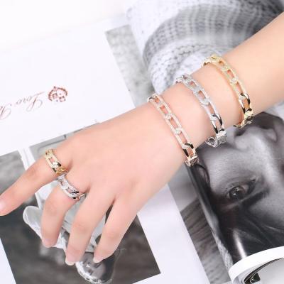 China TRENDY Customized Women Party Cuff Jewelry Open Bangle Ring Set Zircon Inlaid Jewelry Set Wholesale for sale