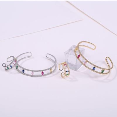 China CLASSIC Custom Color Rhinestone Women's Rainbow DIY Jewelry Box DIY Wedding Bangle Crystal Bracelet and Ring Set for sale