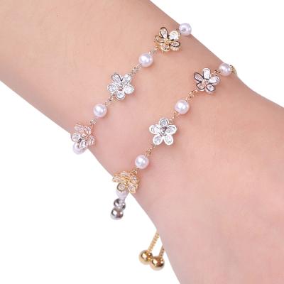 China FASHIONABLE adjustable pink flower bangles bracelet gold champagne gold ladies jewelry accessories handmade zirconia jewelry for sale