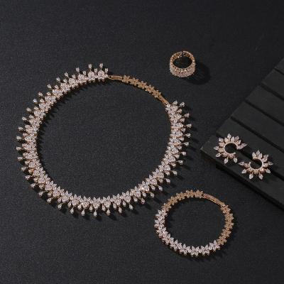 China FASHIONABLE Women Jewelry Middle East Style Gold Plated Zircon Necklace Ring Bracelet Earrings Color Preserving Set for sale