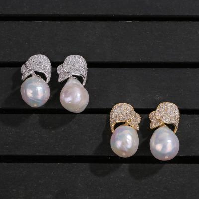 China FASHIONABLE Natural Baroque Freshwater Drop Earrings Big White Pearl Earrings For Women Pearl Charm for sale