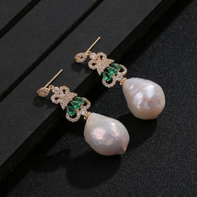 China FASHIONABLE wholesale best quality freshwater zircon baroque pearl earrings for sale