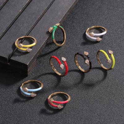 China TRENDY Minimalism Double Arrows Copper Inlaid Zircon Rings Women Jewelry Exquisite Luster Drip Rings for sale