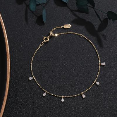 China Fashion Custom Small Zircon Drop Water Charm Bracelet Ladies 925 Real 14K Silver Bead Wholesale Gold Plating Chain Bracelet for sale