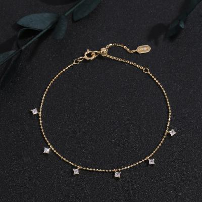 China Fashion Small Zircon Bracelet S925 Silver 14K Real Gold Plating Simple Exquisite Cubic Pearl Chain Bracelet With Mini Label Decorate for sale