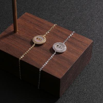 China Fashion Vintage Customized DIY Button Zircon Classic Jewelry Ladies Gold Plated Ladies Thin Button Pendant Bracelet for sale