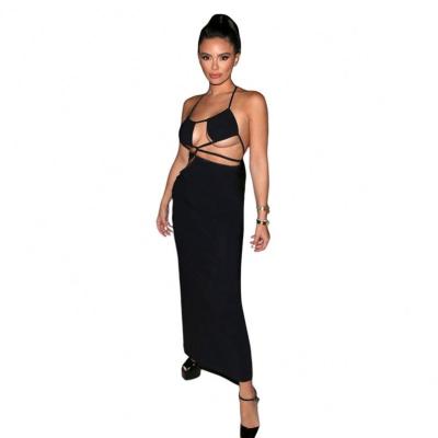 China New cutout 2022 summer women's clothing anti-static sling backless sexy halter high waist tight dress for sale