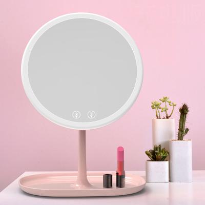 China Hot Sale Lit 2022 90 Degree Rotating Standing Mirror Makeup Desk Mirrors With Storage Cosmetic Mirror Around Chrome for sale