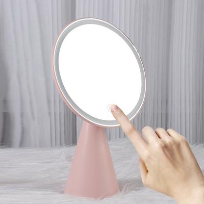 China Amazon Lighted Customized Round Table Desktop Vanity Small Magnification Makeup Mirror Standing Up Mirror for sale