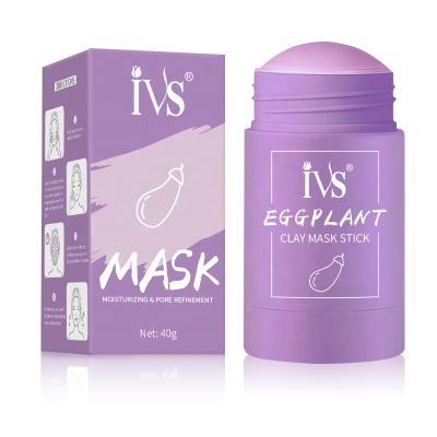 China Moisturizer Cream IVS Private Label Anti Acne Deep Skin Clean Eggplant Refine Pores Moisturizing Face Clay Mask Beauty Stick for sale