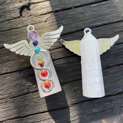 China Wholesale White Healing Point Angel Seven Chakra Pendant From China Crystal Pink Crystal Gem Reiki for sale