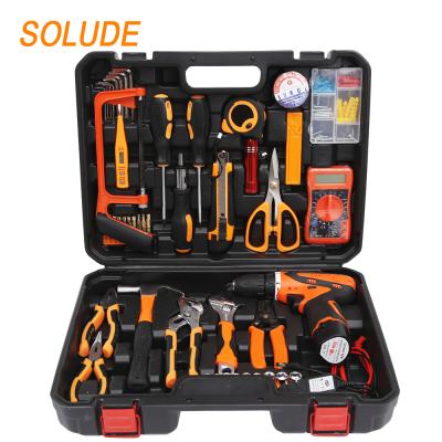 China Durable+Portable+Comfortable Handle+Small Package SOLUDE 103 Piece 12V Lithium Battery Drill Household DIY Tools Kit With Plastic Toolbox Storage Case for sale