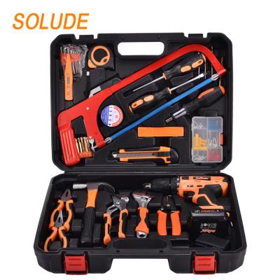 China Durable+Portable+Comfortable Handle+Small Package SOLUDE 110 Piece 12V Lithium Battery Drill Household Hand Tools Kit With Plastic Toolbox Storage Case for sale