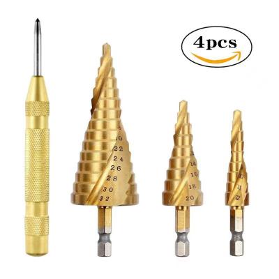 China Hot Sale SOLUDE Size 4PCS Professional Custom Titanium Stainless Steel Step Drill Bits HSS Power Tools HSS Wood Metal Drilling for sale