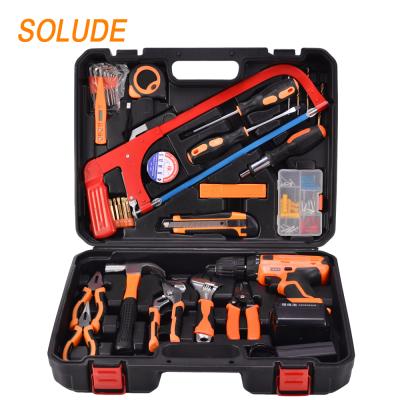 China Durable+Portable+Comfortable Handle+Small Package SOLUDE 110 Piece 21V Lithium Battery Drill Household Hand Tools Kit With Plastic Toolbox Storage Case for sale