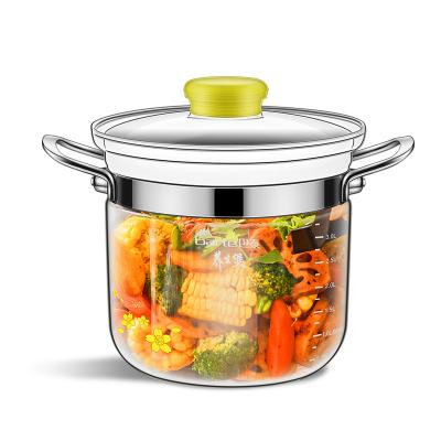 China High Borosilicate Transparency Two-Ear Stew Soup Glass Sustainable Heat Resistant Pot For Open Flame Gas Pot And Induction Cooker for sale