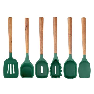 China Sustainable Kitchenware Silicone Wooden Handle 6 Piece Kitchen Cookware Set for sale