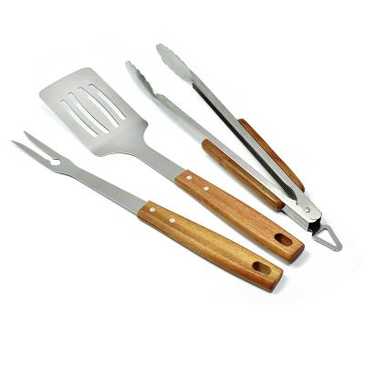 China Sunlife Easily Cleaned Portable BBQ 3pcs Tool Kit with Acacia Wood Handle BBQ Accessories for sale