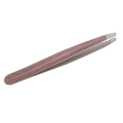 China Eyebrow Customized Portable Slanted Stainless Steel Eyebrow Eyelash Tweezers for sale