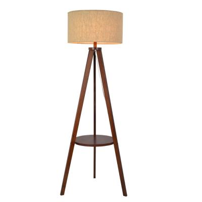 China Modern Luxury Black 3 Wooden Legs Wooden Tripod Floor Lamp With Shelf For Office for sale