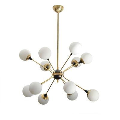 China Surface Mounted Glass Shade Glass Ball Hanging Living Room Ceiling Lamp Brass Chandelier Light for sale