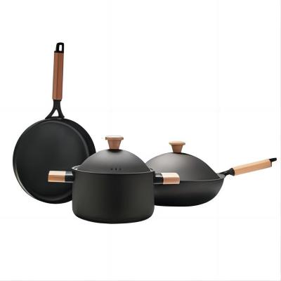 China Sustainable Cooking Set Non-Stick Cookware 3 Pieces Cooking Set Kitchen Pan Cookware Pot and Pan Iron Non-Stick Cookware Set for sale