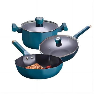 China Sustainable Cookware 3pcs Nonstick Aluminum Pots and Pans Sets, Cookware Aluminum Soup and Stock Pots for sale