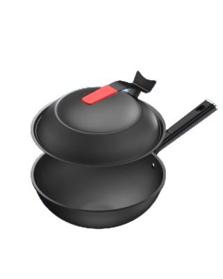 China Kitchen Sustainable Hot Cookware Cooking Pot Black Aluminum Composite Large Wok Nonstick Wok Pan for sale